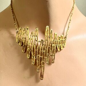 Celebrity NY Brutalist Statement Necklace Gold EX